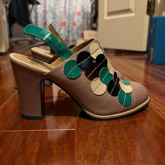 John Fluevog Tziporah Attic Polka Dot Slingback heels size 6.5 (would fit 6) - Picture 2 of 5